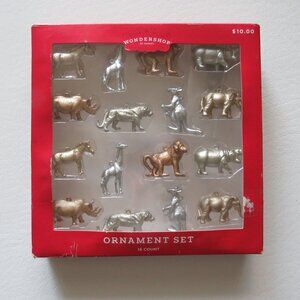 Wondershop 16 mini jungle metallic silver & gold animals Christmas ornaments